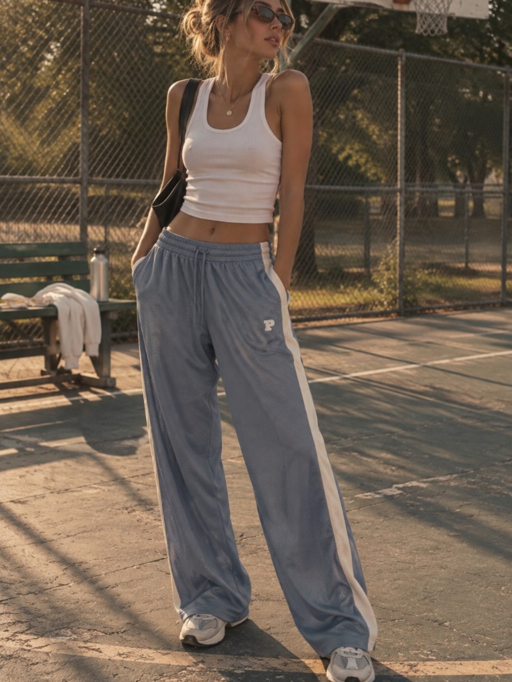 Victoria’s Secret PINK Mesh Track Pants Blue Cream Stripe VTG